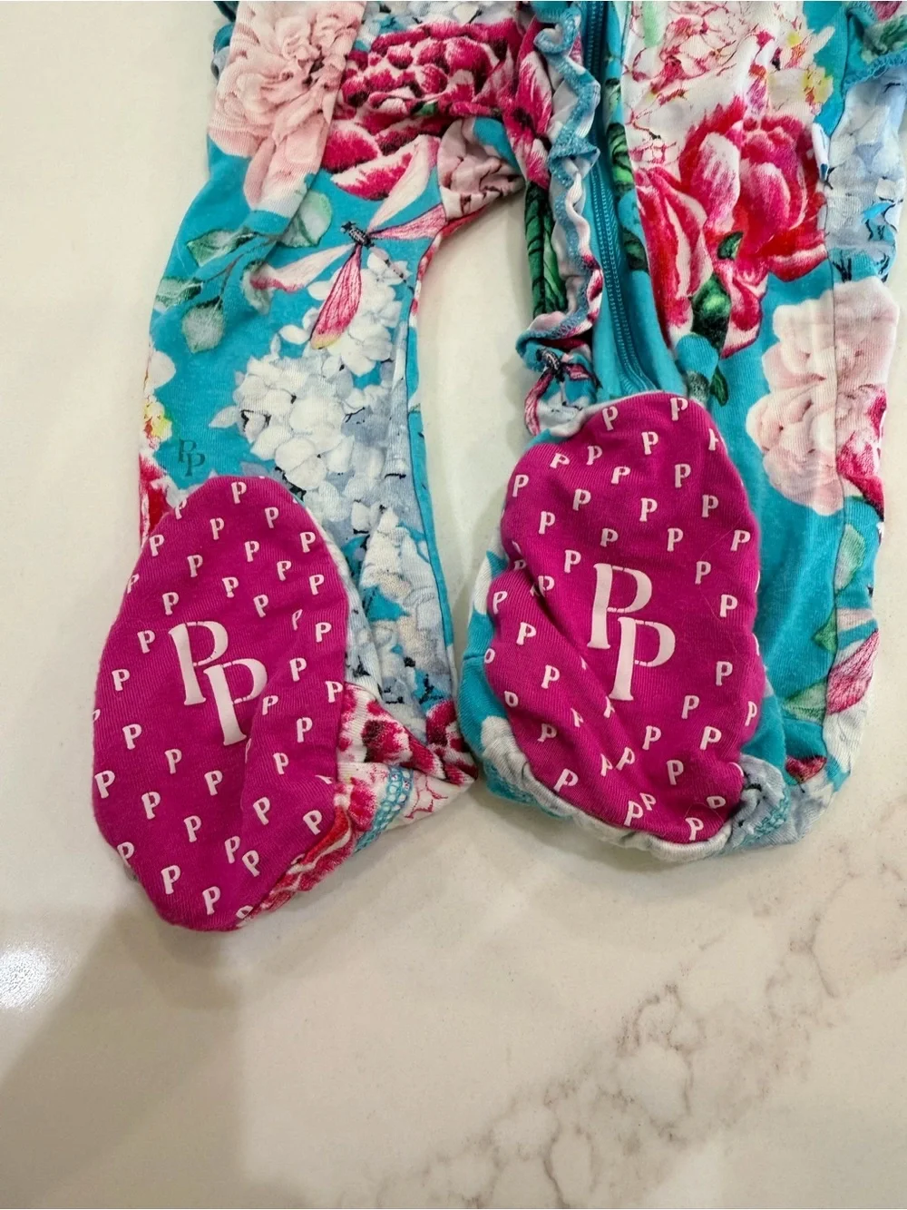 Posh Peanut Bamboo Floral Ruffle Footie + Headband 6-9M